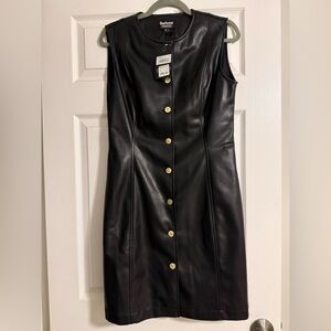 Black Leather Dress with Gold Buttons